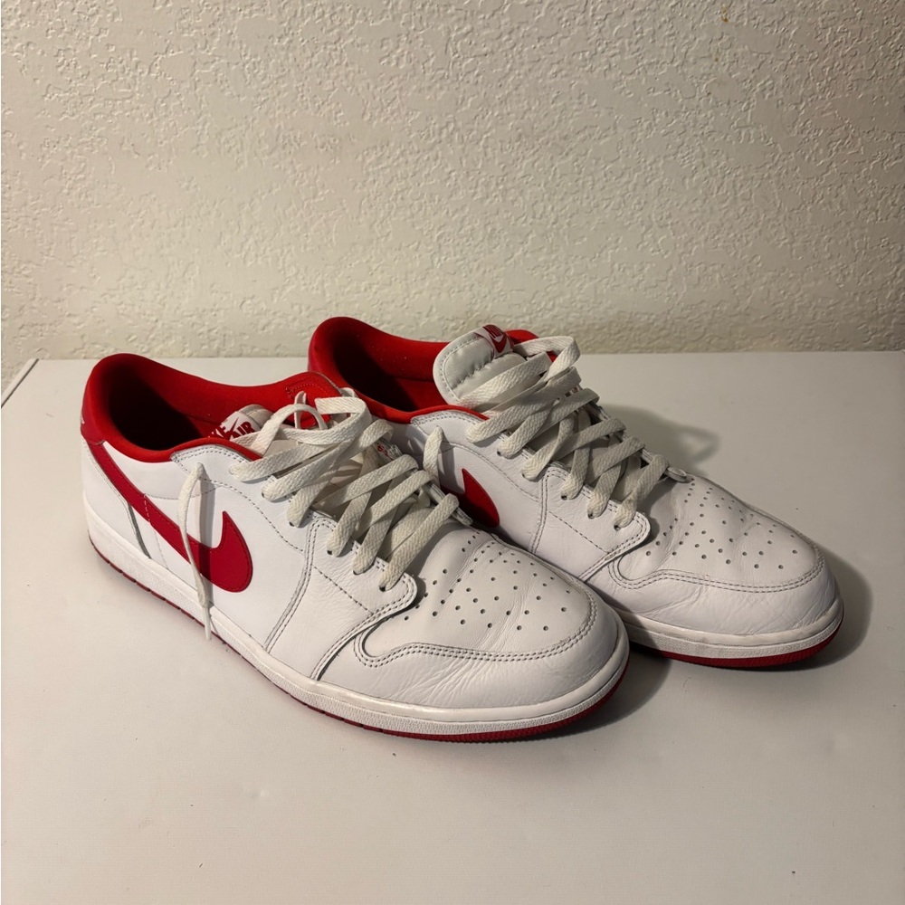 Jordan 1 Low White and Red Low-Top Sneakers